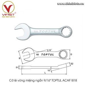 Cờ lê vòng miệng ngắn Toptul ACAF1818 - 9/16″