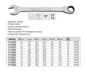 Cờ lê vòng miệng tự động 12mm Yato YT-0257