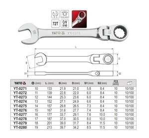 Cờ lê vòng miệng tự động, lắc léo Yato YT-0279