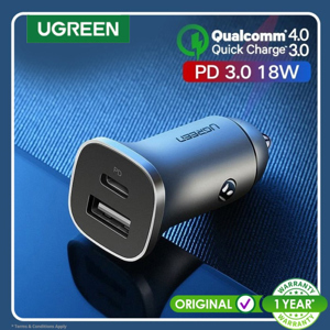 Cốc sạc nhanh trên xe hơi QC 3.0 PD 18W Ugreen 30780