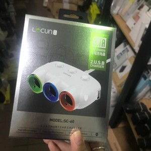 Cốc sạc oto 3 tẩu Lecun SC-60