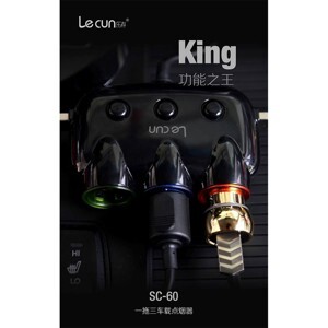 Cốc sạc oto 3 tẩu Lecun SC-60