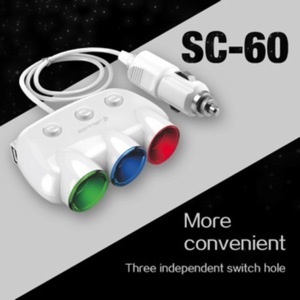 Cốc sạc oto 3 tẩu Lecun SC-60