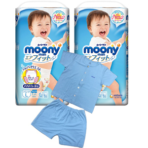 Combo 2 gói tã - bỉm quần Moony L44 cho bé trai