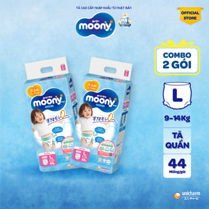 Combo 2 gói tã - bỉm quần Moony L44 cho bé gái