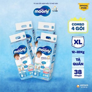 Combo 4 gói bỉm - tã quần Moony cho bé trai XL38