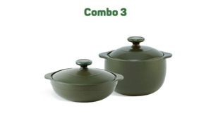 Combo Sinh Nhật Nồi sứ dưỡng sinh 3 – Luna 1.0 L + Vesta 2.0 L + nắp – HealthyCook – Xanh rêu