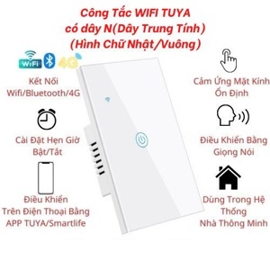 Công tắc cảm ứng Tuya Wifi 2 nút hình chữ nhật