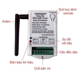 Công tắc điều khiển từ xa 2 kênh Kawasan RF2K-220V-RM4B