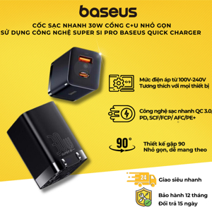 Củ sạc nhanh Baseus Super Si Pro Quick Charger C+U 30W