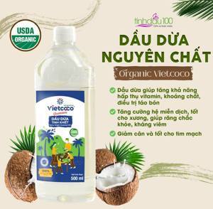 Dầu dừa nguyên chất Organic Vietcoco chai 500ml