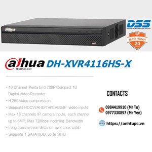 Đầu ghi hình 5in1 H.265 Dahua XVR4116HS-X - 16 kênh