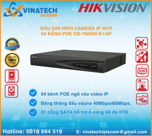 Đầu ghi hình IP Hikvision DS-7604NI-K1/4P - 4 kênh