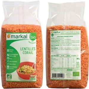 Đậu lăng đỏ cam hữu cơ Markal 500g