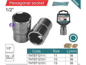 Đầu tuýp 6 góc 1/2" Total THTST12111, 11mm
