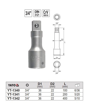 Đầu tuýp chuyển đổi loại dài 3/4"x400mm Yato YT-1342