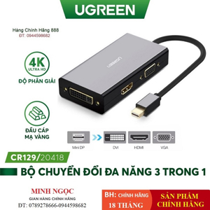 Dây cáp chuyển đổi Mini DisplayPort to HDMI, VGA, DVI Ugreen 20418