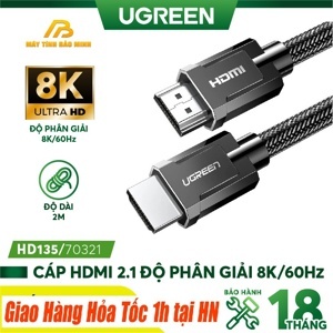 Dây cáp HDMI 2.1 dài 2m hỗ trợ 8K 60hz Ugreen 70321