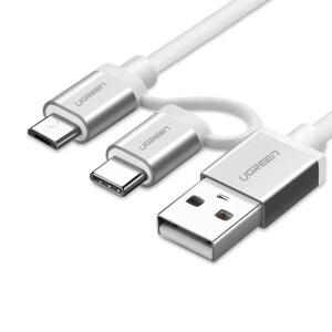 Dây sạc và truyền dữ liệu đa năng 2 trong 1 USB2.0 sang (Micro USB + đầu chuyển USB Type C) dài 1.5M UGREEN US177 20873