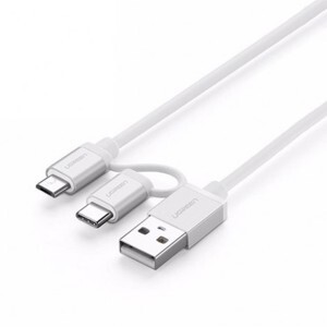 Dây sạc và truyền dữ liệu đa năng 2 trong 1 USB2.0 sang (Micro USB + đầu chuyển USB Type C) dài 1.5M UGREEN US177 20873