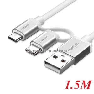 Dây sạc và truyền dữ liệu đa năng 2 trong 1 USB2.0 sang (Micro USB + đầu chuyển USB Type C) dài 1.5M UGREEN US177 20873