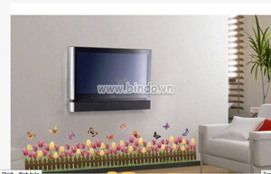 Decal trang trí chân tường hoa tulip hồng