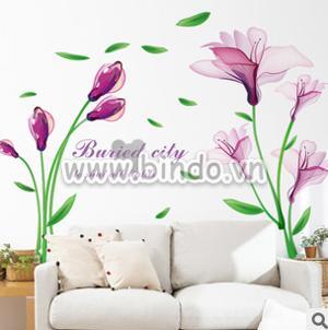 Decal trang trí dán tường hoa anh thảo tím