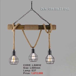 Đèn chùm dây thừng gỗ tự nhiên LS8052