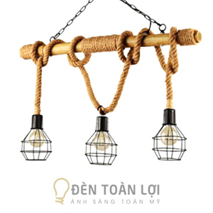 Đèn chùm dây thừng gỗ tự nhiên LS8052