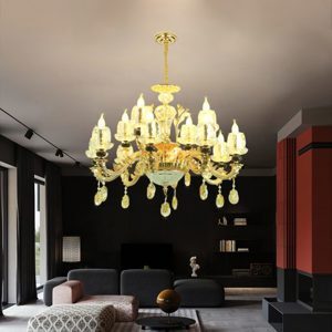 Đèn chùm đồng nguyên chất kết hợp pha lê decor nhà hàng, khách sạn DC6001T12