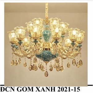 Đèn chùm nến gốm xanh 2021-15