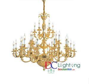 Đèn chùm nến thông tầng màu vàng 24K CNQT-193