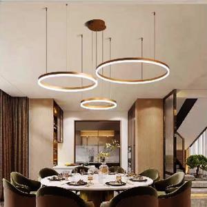 Đèn chùm thả 3 vòng viền vàng Led tăng giảm ánh sáng T-7550-3GD