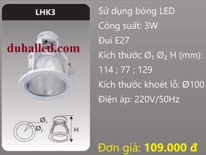 Đèn downlight âm trần Duhal có kiếng LHK3