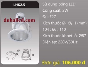 Đèn downlight âm trần Duhal LHK2.5