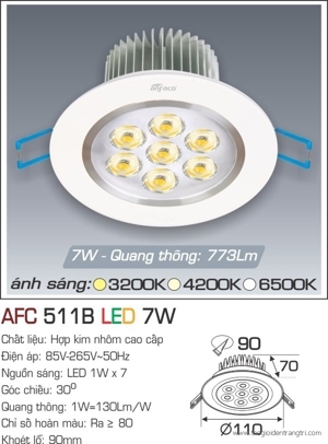 Đèn led âm trần Anfaco AFC 511B - 7W