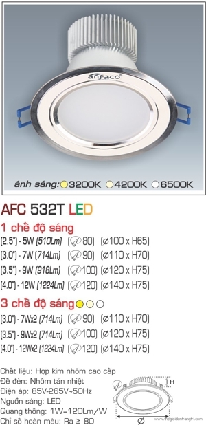 Đèn led âm trần Anfaco AFC 532T - 5W