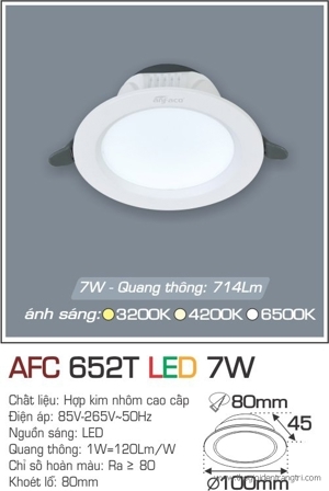 Đèn led âm trần Anfaco AFC 652T - 7W