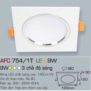 Đèn led âm trần Anfaco AFC 754/1 - 9W 3CĐ