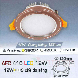 Đèn led âm trần Anfaco AFC-416-12W-3CĐ