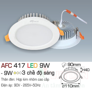 Đèn led âm trần Anfaco AFC-417 - 9W, 3CĐ