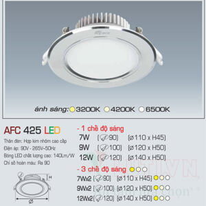 Đèn led âm trần Anfaco AFC 425 - 9W, 1CĐ