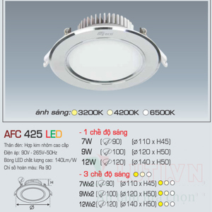 Đèn led âm trần Anfaco AFC 425 - 9W, 3CĐ