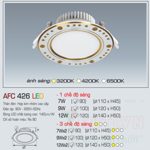 Đèn led âm trần Anfaco AFC-426 - 7W, 3CĐ