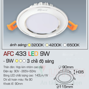 Đèn led âm trần Anfaco AFC-433 - 9W, 3CĐ