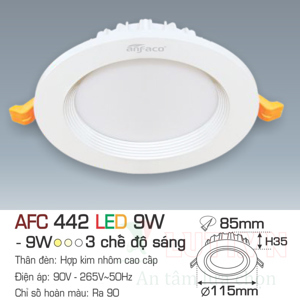 Đèn led âm trần Anfaco AFC-442 - 9W, 1CĐ