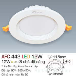 Đèn led âm trần Anfaco AFC-442 - 12W, 3CĐ