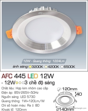 Đèn led âm trần Anfaco AFC-445 - 12W, 1CĐ