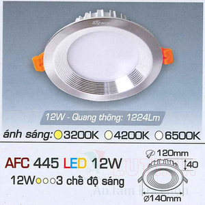 Đèn led âm trần Anfaco AFC-445 - 12W, 3CĐ