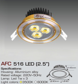 Đèn led âm trần Anfaco AFC-516-3W